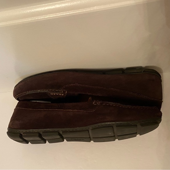 PRADA SHOES LOAFERS FLATS BROWN SUEDE LEATHER RUBBER SOLE ITALY SIZE 41 10.5 - Picture 9 of 13